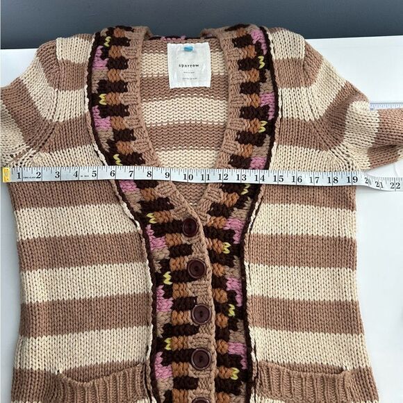 ANTHROPOLOGIE SPARROW Hopi Basket Cardigan Sweater Striped Cream Tan Size Medium - Picture 7 of 10
